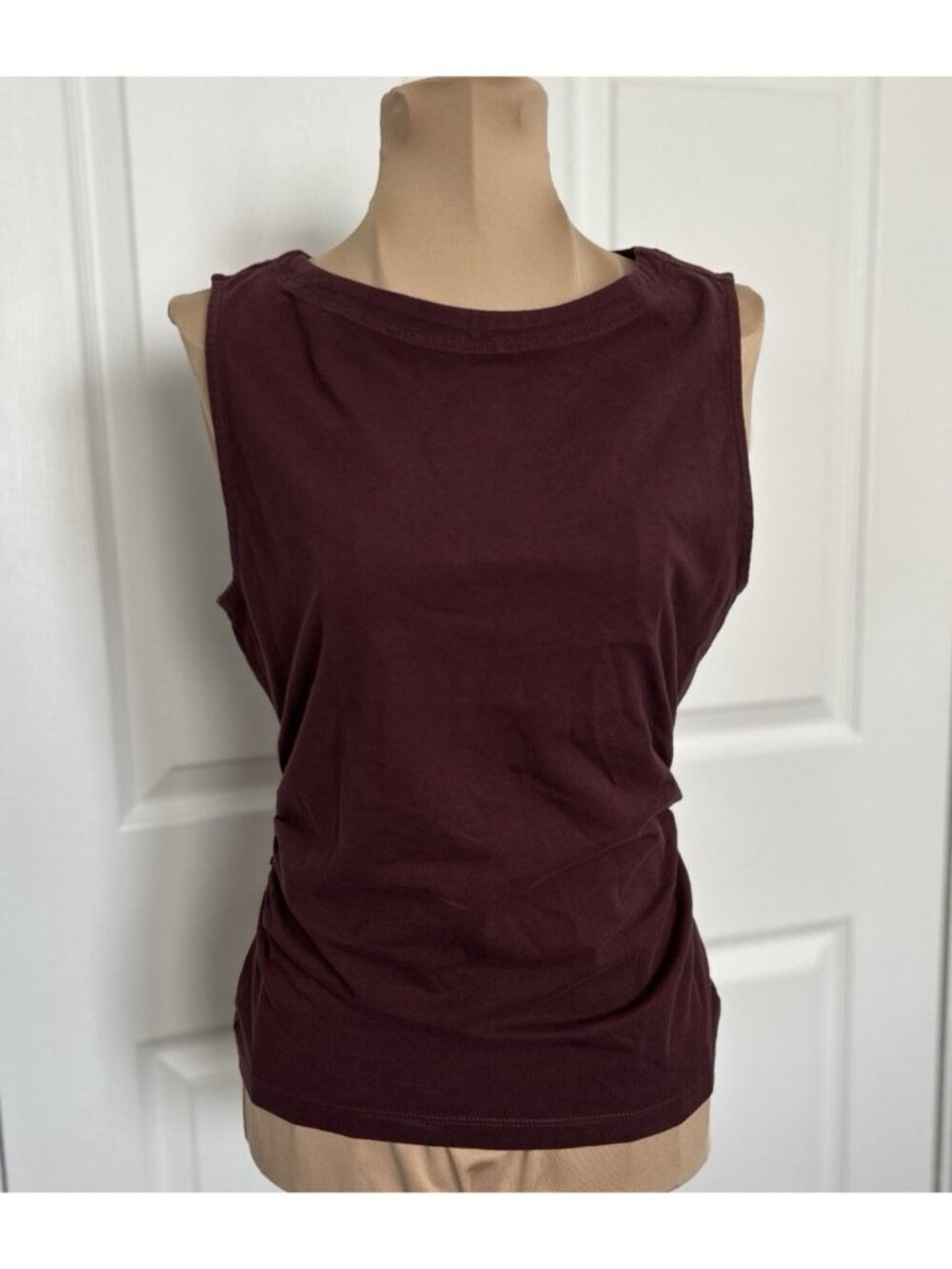 Madewell  100% Cotton Side Cinched Boatneck Tank in Dark Fig Purple Size XXS - Picture 3 of 10